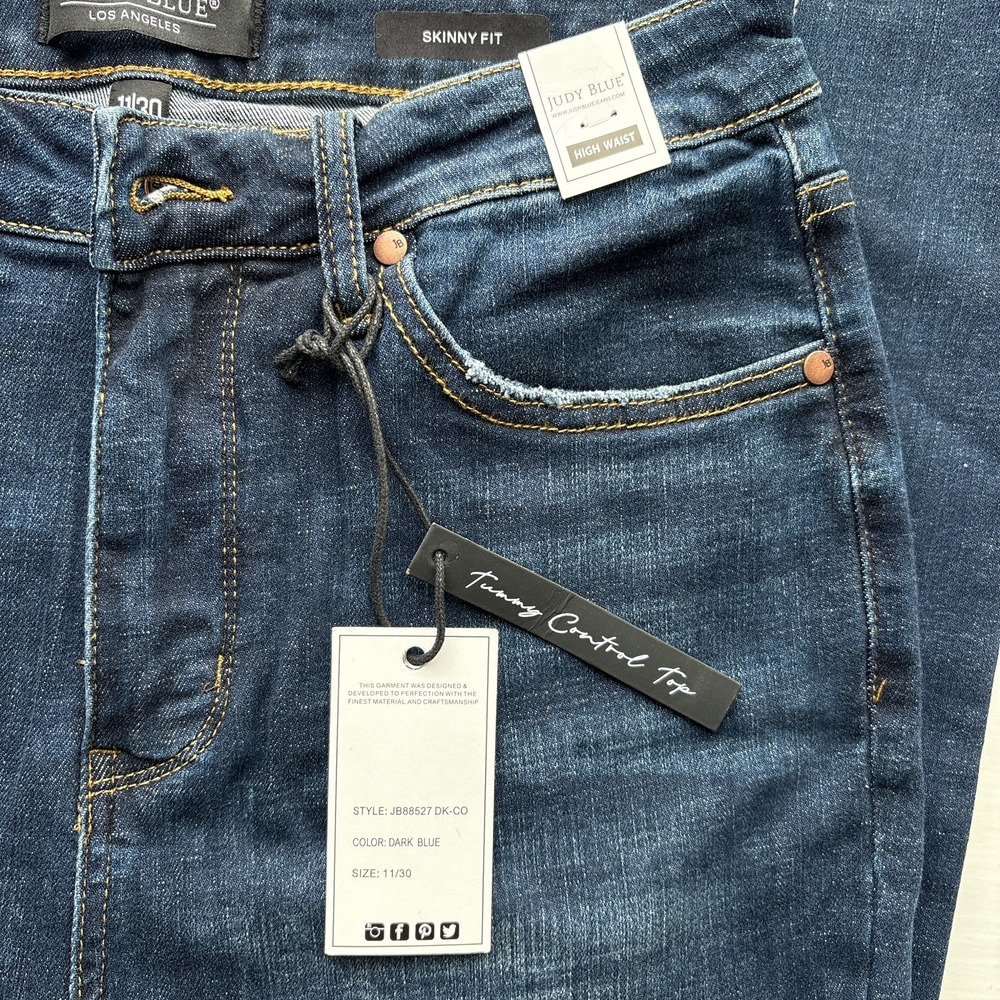 Judy Blue Womens Jeans 11/30 Dark Wash Blue High Rise Skinny Fit‎ Raw Hem NWT - Picture 10 of 15